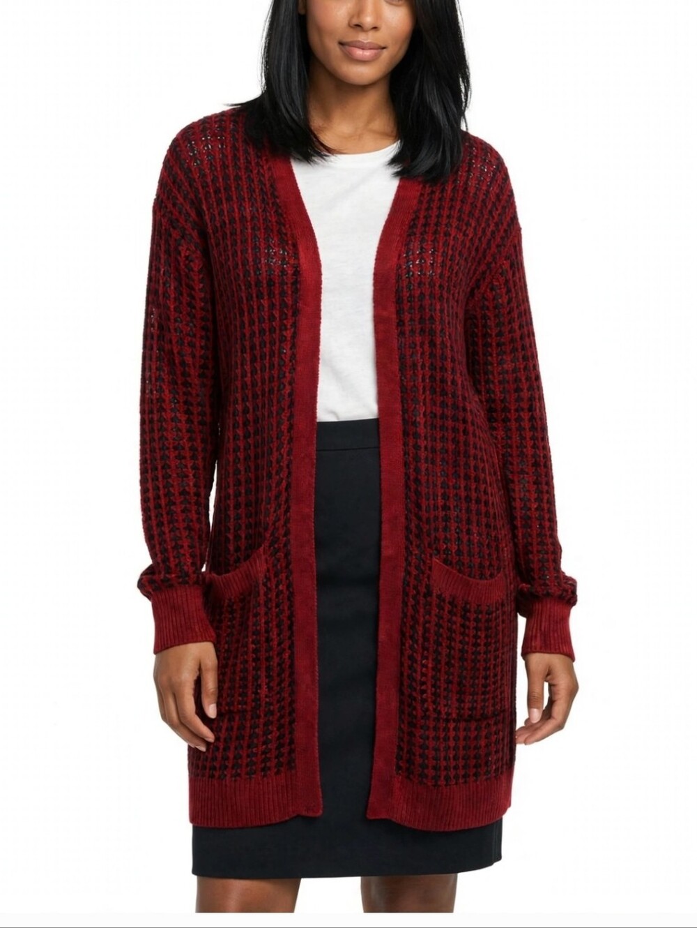 Jessica Simpsom Women's  Open-Front Burgundy Knit Cardigan Sweater New With Tags